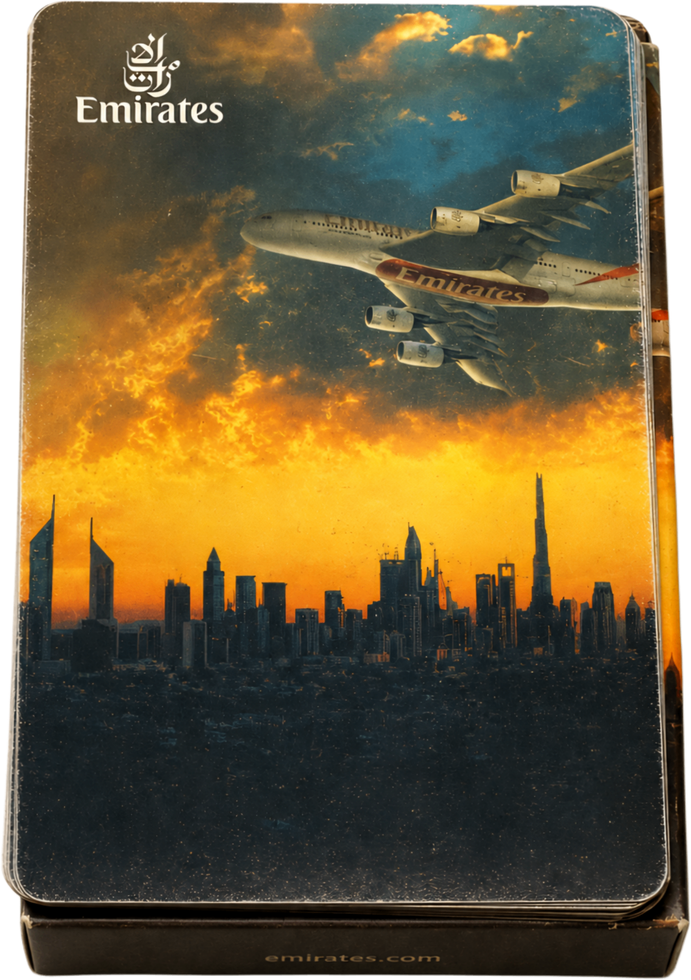 علبة الإمارات — A380 فوق أفق دبي